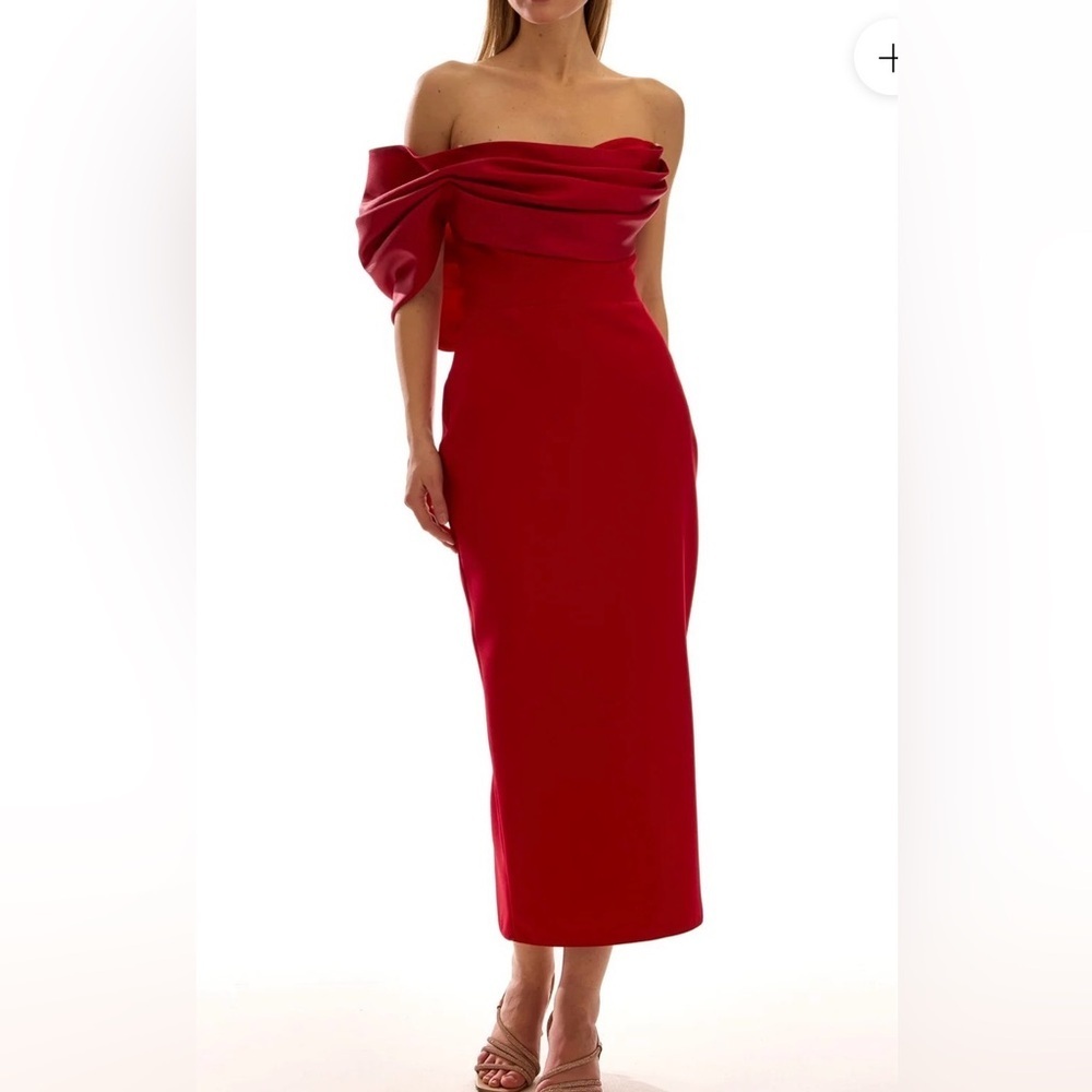 NWT Hot Contact Red One-Shoulder Midi Dress. Size 8
